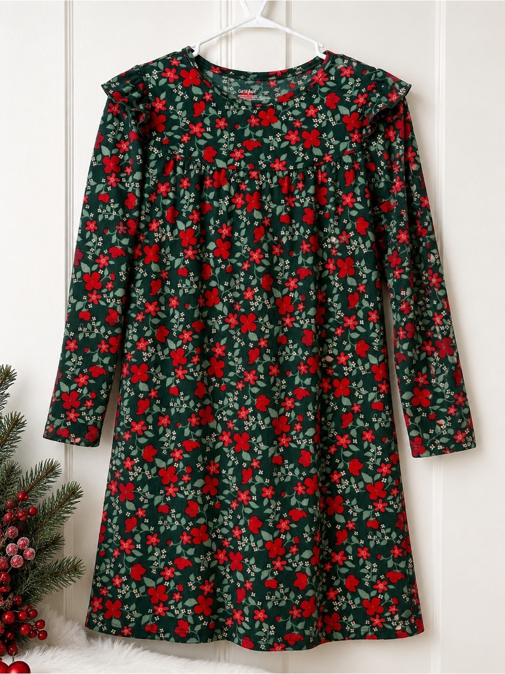 Cat & Jack Girls Christmas Fleece Nightgown Floral Print Size L 10/12